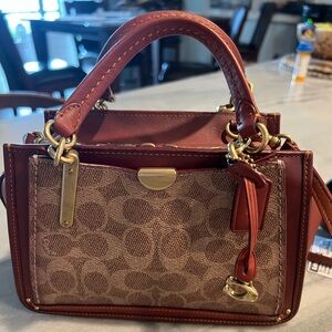 Coach Dreamer 21 signature canvas & leather mini crossbody bag purse tan